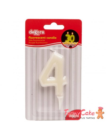 Vela Fluorescente 6cm Número 4 Dekora
