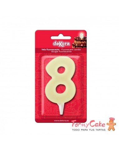 Vela Fluorescente 6cm Número 8 Dekora