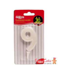 Vela Fluorescente 6cm Número 9 Dekora