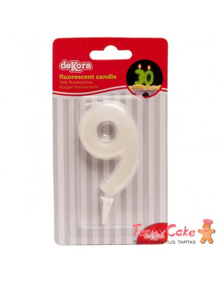 Vela Fluorescente 6cm Número 9 Dekora