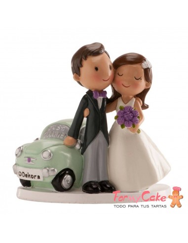 Figura para Tarta Novios Coche Just Married 11,5cm Dekora