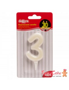 Vela Fluorescente 6cm Número 3 Dekora
