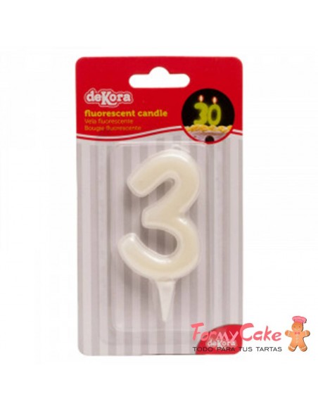 Vela Fluorescente 6cm Número 3 Dekora