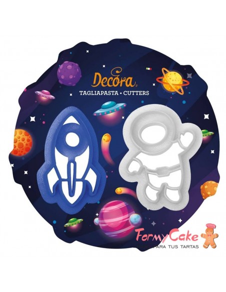 Kit Dos Cortadores De Astronauta Y Cohete Decora