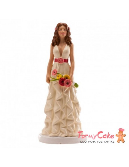 FIGURA DE BODA MUJER RAMO MARGARITAS COLORES