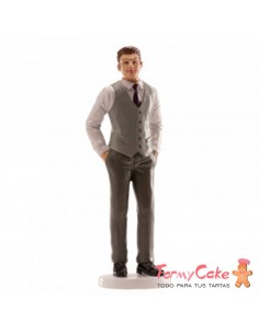 FIGURA DE BODA HOMBRE TRAJE GRIS 16 CM