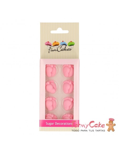 Set Decoraciones De Azúcar Pies Bebe Rosas, 16ud. Funcakes