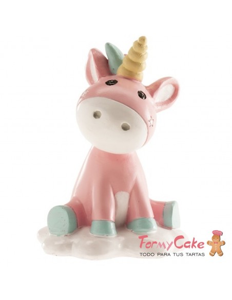 Figura para Tarta Bautizo Unicornio Rosa, 10cm Dekora