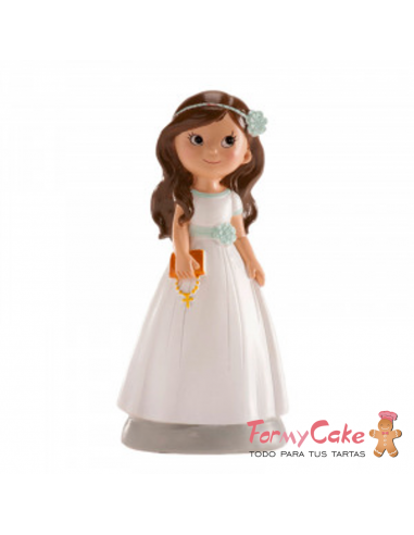 Figura Para Tarta De Comunión Niña Lazo Azul Elena Dekora