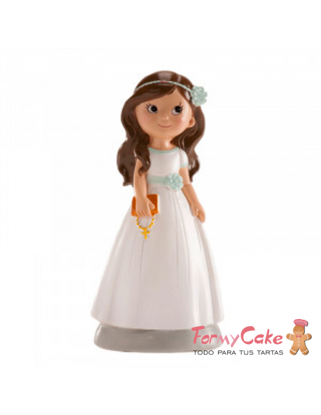 Figura Para Tarta De Comunión Niña Lazo Azul Elena Dekora