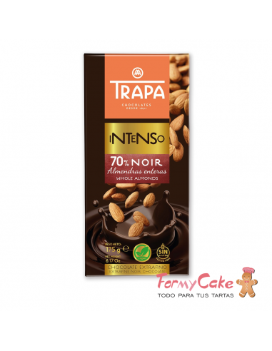 Tableta Chocolate Negro 70% Con Almendras 175gr Trapa
