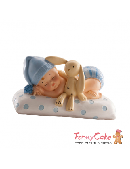 Figura para Tarta Bautizo Bebé con Peluche Azul Dekora