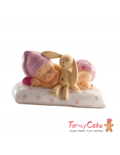 Figura para Tarta Bautizo Bebé con Peluche Rosa Dekora