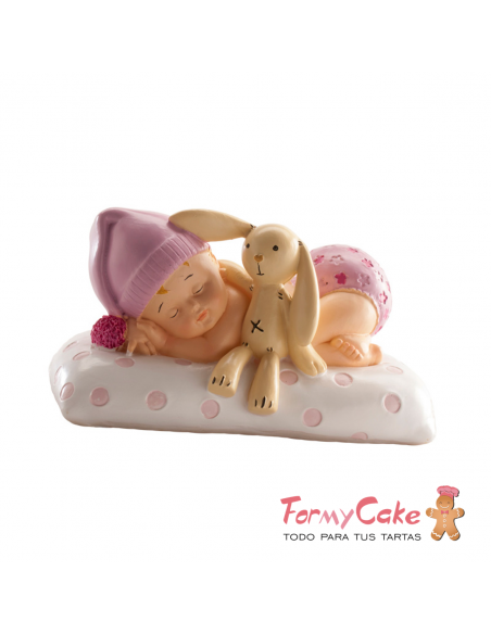 Figura para Tarta Bautizo Bebé con Peluche Rosa Dekora