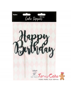 Topper Para Tarta Happy Birthday Negro Partydecor