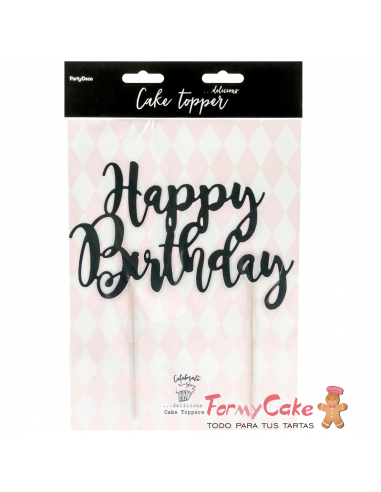 Topper Para Tarta Happy Birthday Negro Partydecor