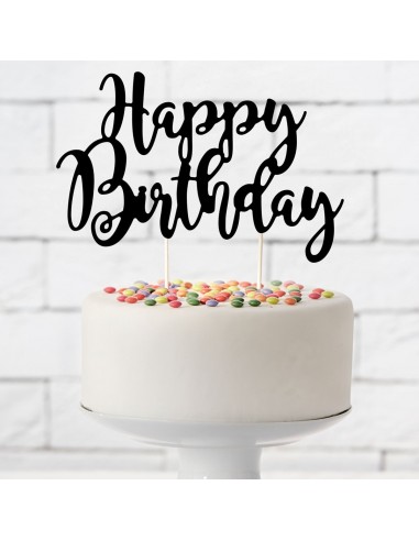 Topper Para Tarta Happy Birthday Negro Partydecor