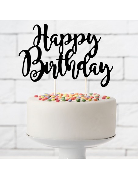 Topper Para Tarta Happy Birthday Negro Partydecor