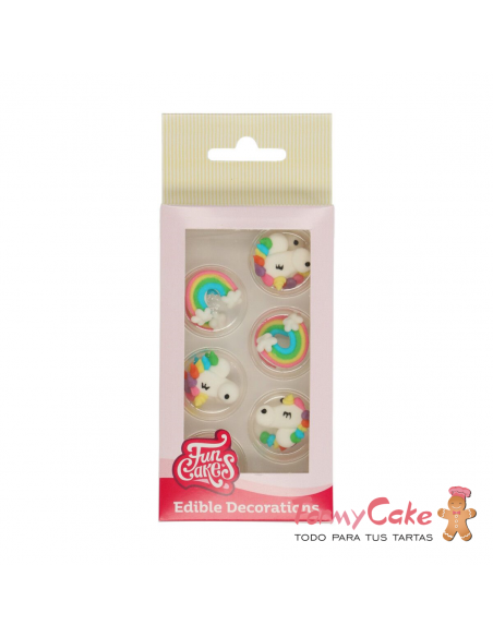 Decoración Azucar Arcoiris y Unicornios 8ud