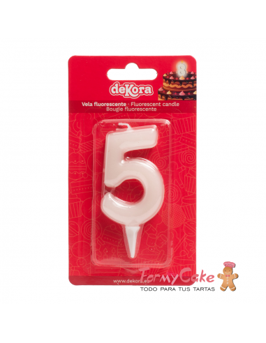 Vela Fluorescente 6cm Número 5 Dekora