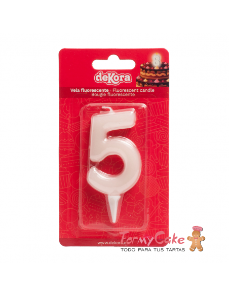 Vela Fluorescente 6cm Número 5 Dekora