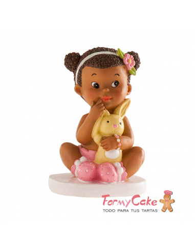 Figura para Tarta Bautizo Niña Sentada Con Conejito Dekora