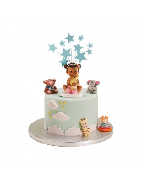 Figura para Tarta Bautizo Niña Sentada Con Conejito Dekora