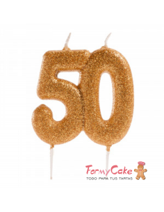 Vela 50 Aniversario Purpurina Oro Dekora 