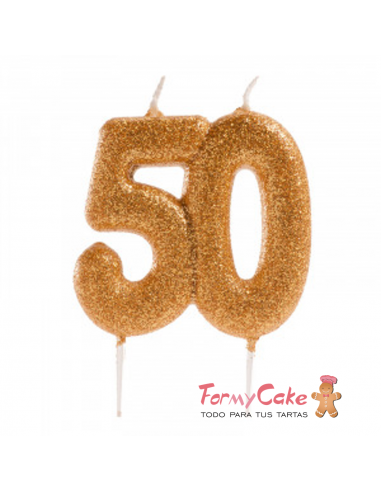 Vela 50 Aniversario Purpurina Oro Dekora 