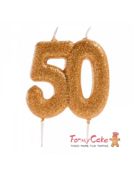 Vela 50 Aniversario Purpurina Oro Dekora 