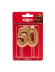 Vela 50 Aniversario Purpurina Oro Dekora  2