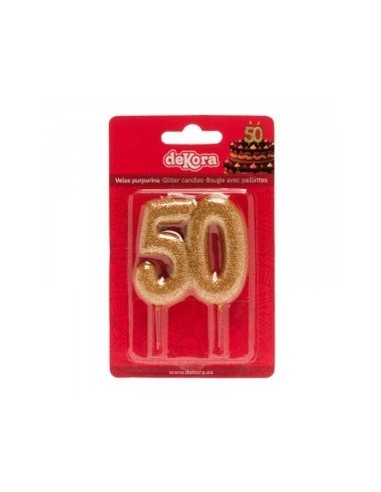 Vela 50 Aniversario Purpurina Oro Dekora 