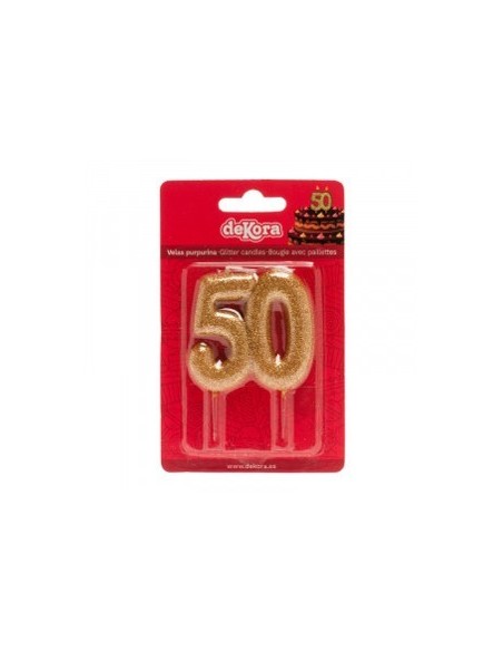 Vela 50 Aniversario Purpurina Oro Dekora 