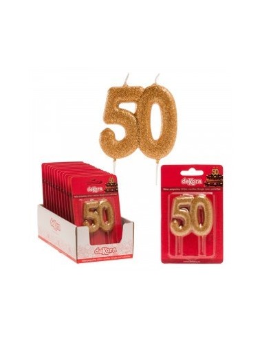 Vela 50 Aniversario Purpurina Oro Dekora 
