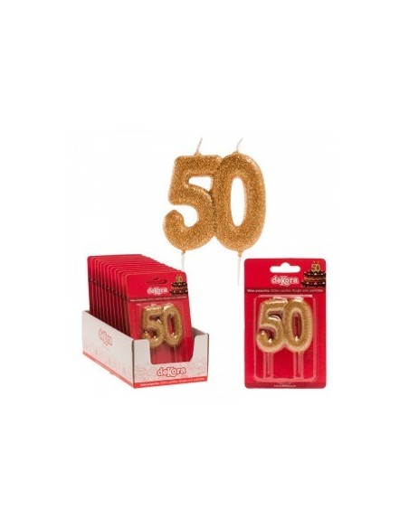 Vela 50 Aniversario Purpurina Oro Dekora 