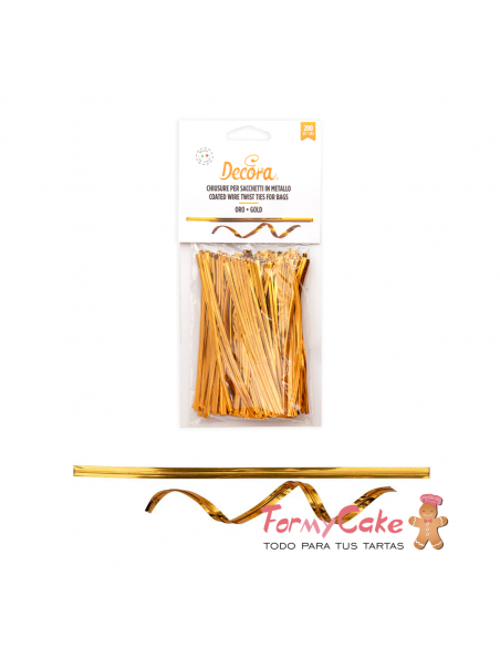 Cierres de Bolsas Plastico Oro y Metal 200uds Decora