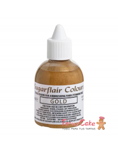 Colorante para Aerógrafo Oro 60ml SIN E171 Sugarflair