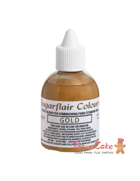 Colorante para Aerógrafo Oro 60ml SIN E171 Sugarflair