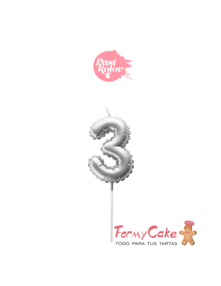 Vela Plata Globo Número 3 Pastkolor