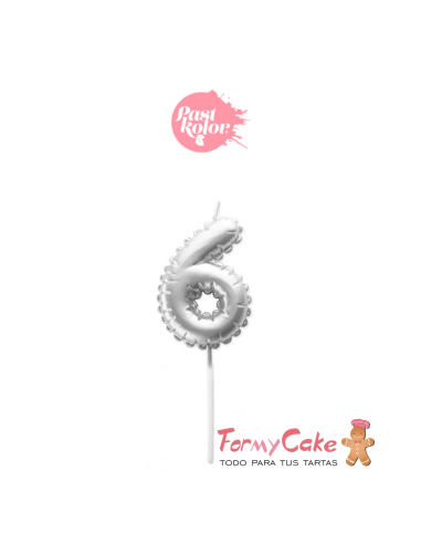 Vela Plata Globo Número 6 Pastkolor