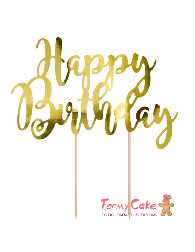 Topper Para Tarta Happy Birthday Dorado Partydecor