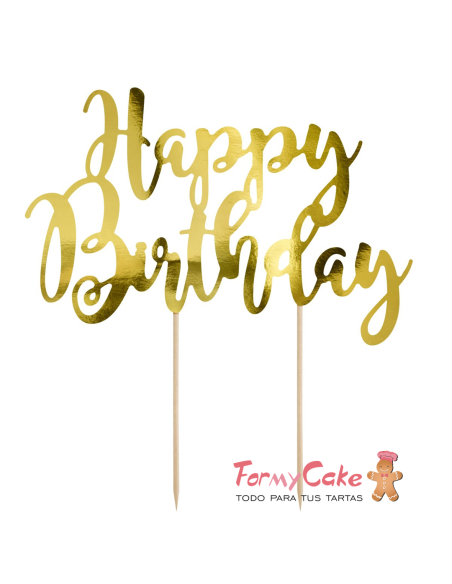 Topper Para Tarta Happy Birthday Dorado Partydecor