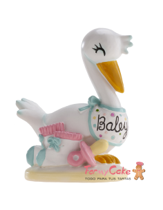 Figura para Tarta Bautizo Cigüeña, 10cm Dekora