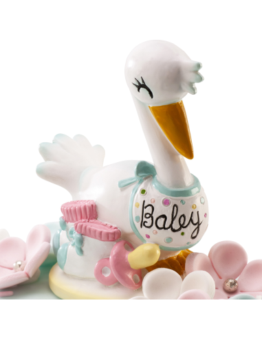 Figura para Tarta Bautizo Cigüeña, 10cm Dekora