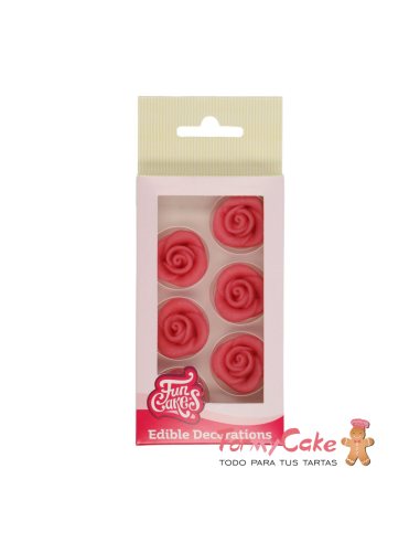 Decoraciones De Mazapán Rosas Color Rosa, 6ud. Funcakes