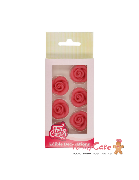 Decoraciones De Mazapán Rosas Color Rosa, 6ud. Funcakes