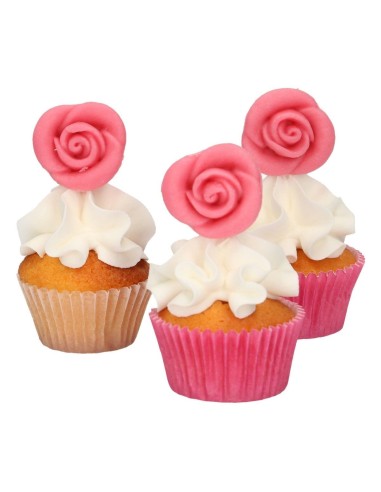 Decoraciones De Mazapán Rosas Color Rosa, 6ud. Funcakes