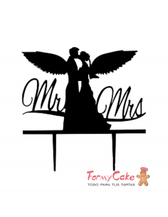 Cake Topper Acrílico Silueta Novios Pareja Ángeles