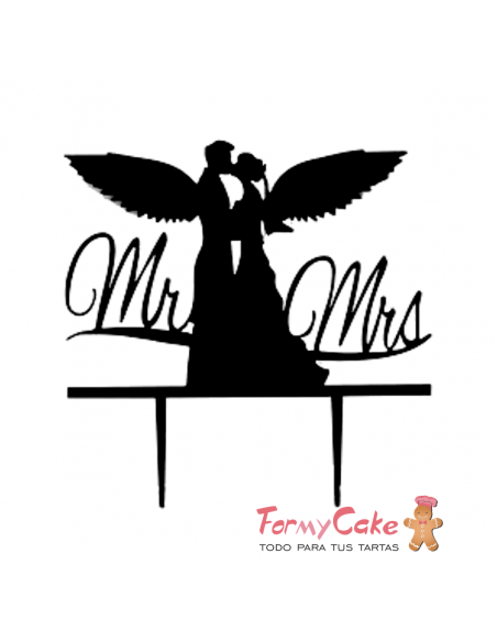 Cake Topper Acrílico Silueta Novios Pareja Ángeles