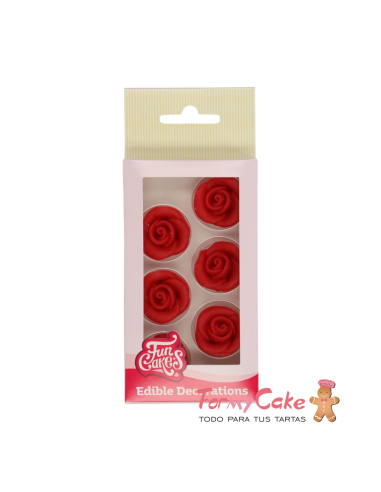 Decoraciones De Mazapán Rosas Color Rojo, 6ud. Funcakes